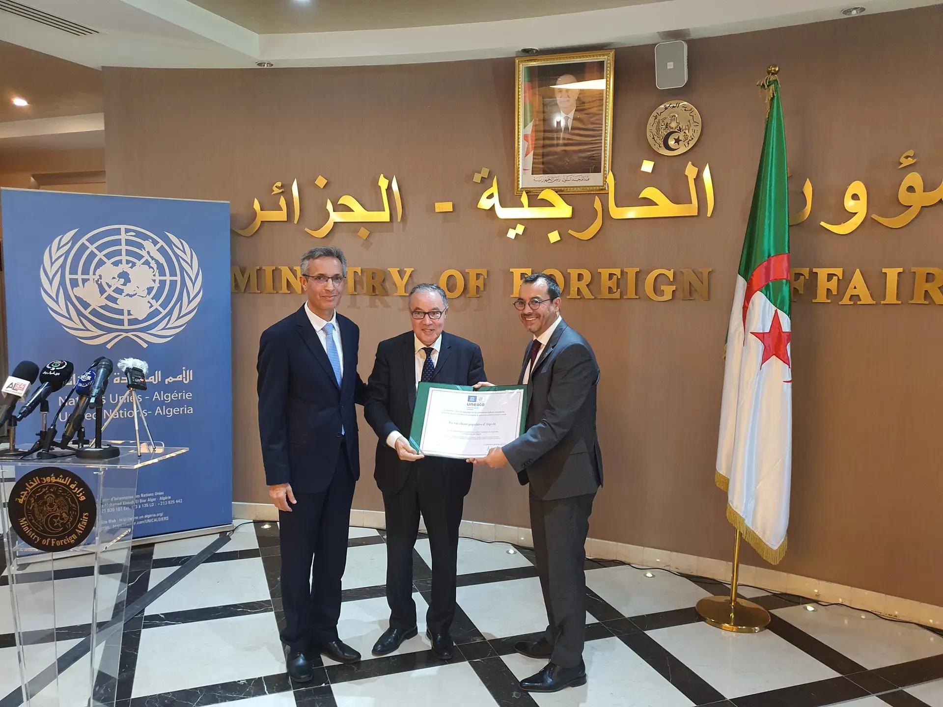 Algeria receives a certificate of registration of opinion in the list of the World Intangible Heritage of Humanity