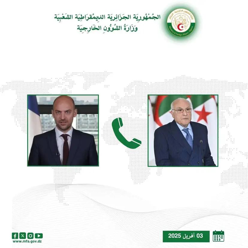 السيد عطاف يتلقى اتصالا هاتفيا من نظيره الفرنسي